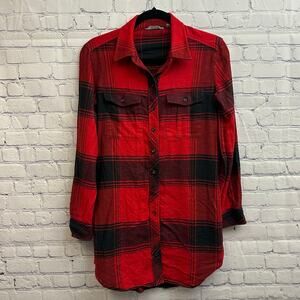 Athleta Red Black Buffalo Plaid Trail to Town Flannel Shirt Dress XS Lumberjack